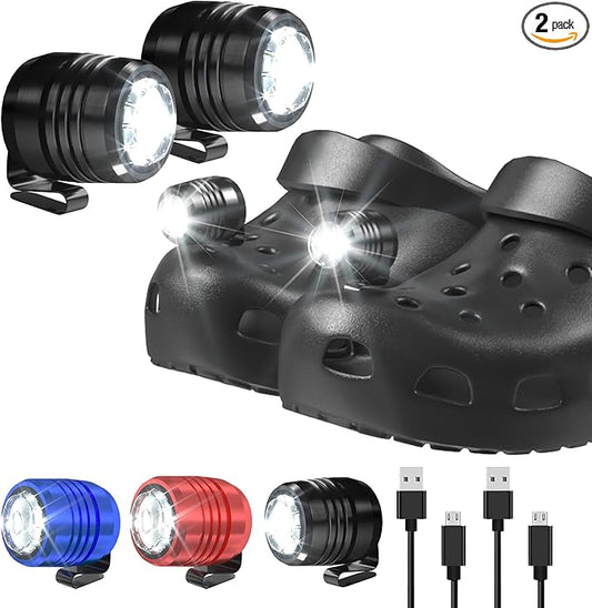 2 Original Headlights for Crocs, Adjustable Croc Light for Shoes, Flashlights Accesories for Crocs Kids Adults Sandals, Clip on Clog, Headlamps Shoes Decorations for Crocs