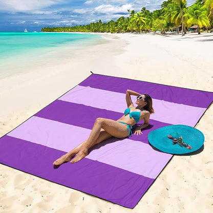 Beach Blanket Waterproof Sandproof Beach Mat 79" X 83" /10'x9'for 2-8 Adults Quick Drying Outdoor Picnic Mat Beach Accessories for Travel, Camping, Hiking