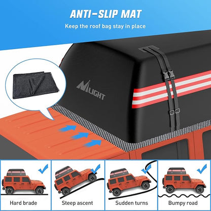 Nilight Car Roof Bag 21 Cubic Feet Waterproof Rooftop Cargo Carrier,Suitable for All Vehicle with/Without Rack - Waterproof Zip,Reflective Strip,Anti-Tear 840D PVC, with Anti-Slip Mat