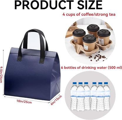 100 Pcs Insulated Take Away Bags, Disposable Lunch Bags For Food Takeaways, Coffee, Milk Tea, Seafood, Pizza, For Restaurants And Grocery Shops 9.5 x 6 x 10 In (Navy Blue)