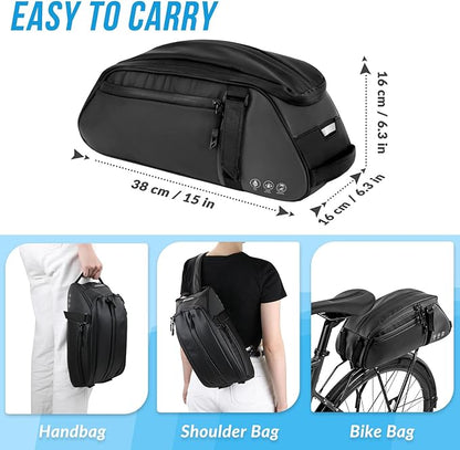 WOTOW Reflective Rear Rack Bag, Water Resistant Bike Saddle Bag Panniers for Bicycles, 8L Trunk Storage Bag, Cycling Back Seat Cargo Carrier Pouch With Shoulder Strap (With Rain Cover)