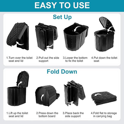 Portable Toilet for Adults, Camping Toilet with Soft Cushion and Paper Holder, Foldable Portable Toilet for Camping/Car Emergency Use