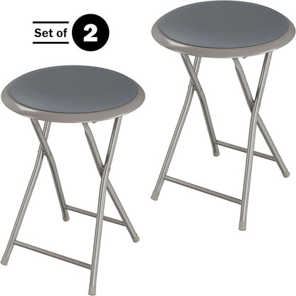 Round Folding Stool - Heavy-Duty 18-Inch Padded and Portable Stool with 300lbs Capacity for Dorm, Rec Room, or Game Room by Trademark Home (Gray)