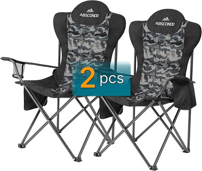 ABSCONDO Camping Chairs for Adults, Oversized Folding Camp Chair for Outdoor with Cup Holder & Cooler Bag, XL Heavy Duty Lawn Chairs Supports up to 350lbs (2 Pcs)