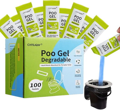 Portable Toilet Absorbent Gel Powder, 100 Pack Poo Gel for Camping Eco Absorbent Gel, Poo Urine Powder for Camping Outdoor Hiking Fast-Acting Gel