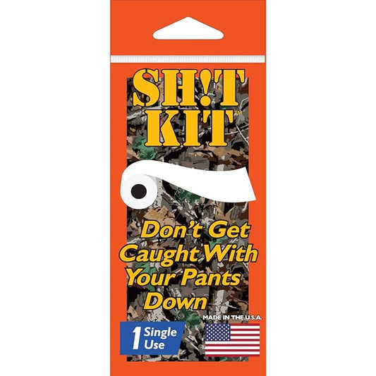 Sh!t Kit Single Use Portable Travel Bathroom Pack with 2 ply Toilet Paper (4ft), Disposal Bag, Wet Wipes & Hand Sanitizer for Hunting, Camping, Hiking, Outdoors, Backpacking & More, Single - 20 units