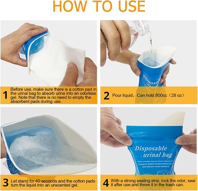 Disposable Emergency Urinal Bag, 8/12/20/24 Pack Portable Camping Pee Bags, Travel Pee Bags, Traffic Jam Emergency Portable Urine Bag, Vomit Bags, for Men Women Kids Children Patient