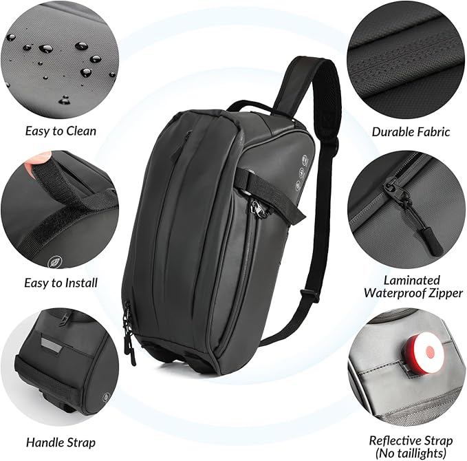 WOTOW Reflective Rear Rack Bag, Water Resistant Bike Saddle Bag Panniers for Bicycles, 8L Trunk Storage Bag, Cycling Back Seat Cargo Carrier Pouch With Shoulder Strap (With Rain Cover)