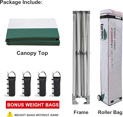 Eurmax USA Standard 10x10ft Patio Pop Up Canopy Tent for Outdoor Events Commercial Instant Canopies with Heavy Duty Roller Bag,Bonus 4 Canopy Sand Bags (Stripe Green)