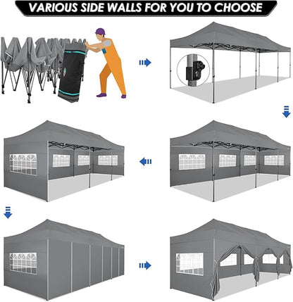 COBIZI 10x30 Pop up Canopy Tent 10x30 Canopy with Sidewalls, Heavy Duty Party Tent Tents for Parties, Foldable UPF 50+ Waterproof Commercial Ez up Canopy with Roller Bag, Grey(Windproof Upgraded)