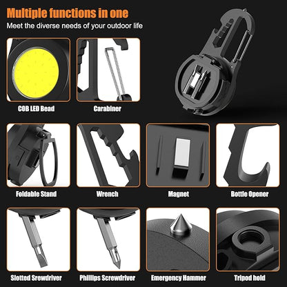 Mini COB Rechargeable LED Flashlight, Portable, Waterproof, Foldable, 800 Lumen, 4 Modes, Magnetic Stand, Battery Powered
