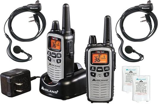 Midland – LXT600VP4 Portable Two-Way Radio – Pair of LXT600 FRS Radios with Headset Family Radio Walkie-Talkie – NOAA Weather Alert- Deli Cafes and Restaurants – Up to 30 Mile Range 2 Pack