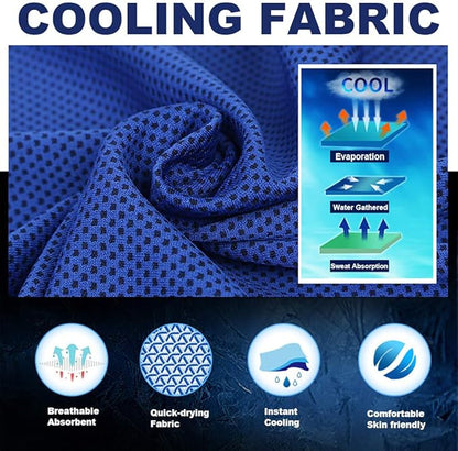 10 Pack Cooling Towels Bulk Microfiber Ice Towel Quick Dry Breathable Chilly Sweat Towel Stay Cool Towel for Neck Face Yoga Gym Workout Running Beach with Carabin Bag, 40x12'', Dark Blue