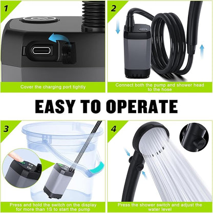 Portable Shower for Camping, [Long-Lasting] Spopal 6000mAh Rechargeable Camping Shower with Intelligent LED Display, 4 Spray Modes, IPX7 Waterproof Outdoor Shower Kit for Hiking, Travel, Car, Pet