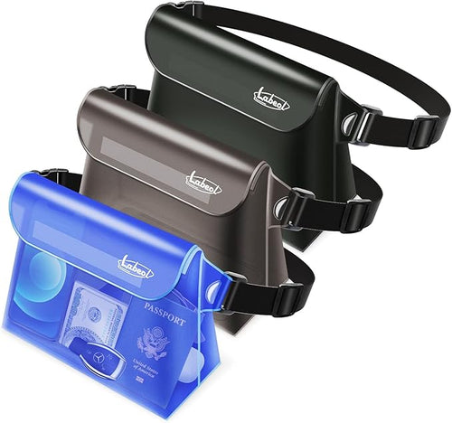 Labeol Waterproof Phone Pouch, 3 Pack With Waist Strap, Fanny Pack to Keep Valuables Dry, Beach Accessories for Swimming Kayaking Boating Fishing