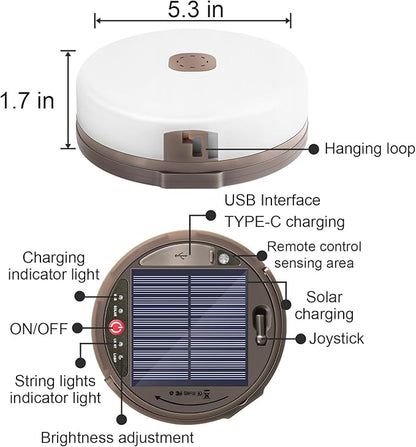 Camping String Light 4 in 1 Quick Storage 42ft Solar /USB Rechargeable 3600mAh Waterproof Hanging Outdoor Camping Lantern with 8 Lighting Modes, Portable Tent Lights for Hiking, Yard, RV (Warm Light)