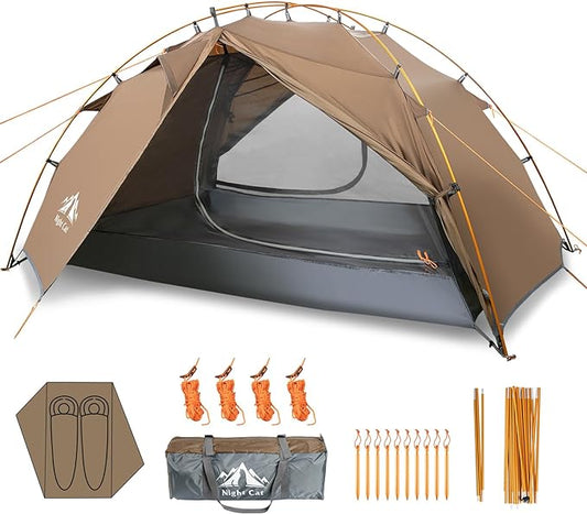 Night Cat Backpacking Tents 2 Persons Fast Setup Hiking Camp Tent with Foldable Pole Double Layers Two Doors Waterproof Lightweight Compact 7x4.4ft