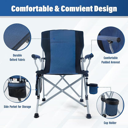 Camping Chair for Adults,Portable Folding Lawn Chair for Outside,Heavy Duty Camping Chair Support up to 330lbs,Collapsible Outdoor Beach Chair with Cup Holder(Navy Blue)