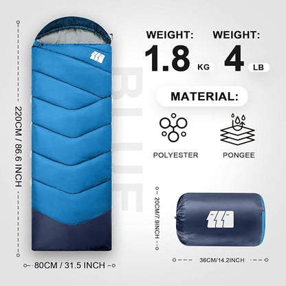 Sleeping Bags for Adults Cold Weather & Warm,Backpacking Camping Sleeping Bag for Tall Girls Boys,Lightweight,Compact,Waterproof Camping Gear for Traveling,Hiking,Hotel,Outdoor & Indoor