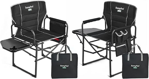 SUNNYFEEL Oversized Camping Directors Chair 2 Pack, Portable Folding Lawn Chairs for Adults Heavy Duty with Side Table,Pocket for Beach, Fishing,Picnic,Concert Outdoor, Foldable Camp Chairs