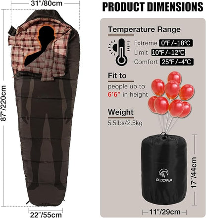 REDCAMP Cold Weather Mummy Sleeping Bag, Warm Flannel Cotton Sleeping Bag, 2 lbs/ 4 lbs Filling