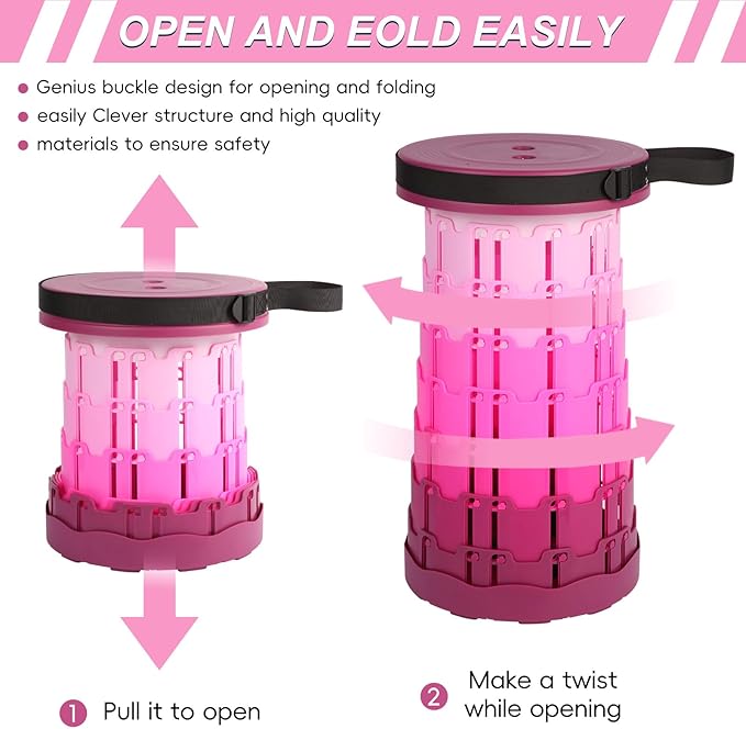 Upgraded Collapsible Stool, 400lbs Max Load. Portable Retractable Folding Telescoping Stool for Camping, Fishing, Hiking & Travel, Ideal for Adults (Purple)