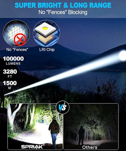 Flashlights High Lumens Rechargeable-100,000LM Super Bright Tactical LED Flashlight,Powerful USB C Flash Light with 360°COB light, Long Beam 3280Ft,7 Modes,Waterproof Handheld Flashlight for Emergency