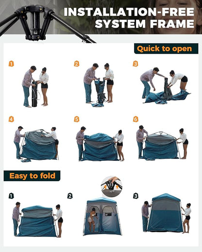 KingCamp Camping Shower Tent, Instant Portable Privacy Shelter, 1/2 Room Large Outdoor Toilet Tent with Floor, Water-Resistant, Windproof & Easy Setup for Beach, Camping & Hiking