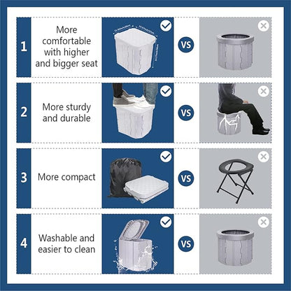 Portable Camping Toilet for Adults - Hapoon XL Portable Folding Toilet with Lid,Travel Portable Potty for Adults,Porta Potty Car Toilet,Grey