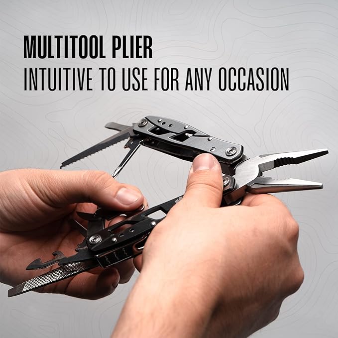 Multitool Plier - 12 In 1 Stainless Steel Pocket Multi Tool With Durable Sheath For Camping, Survival Gear - Safety Locking Camping Accessories With Cutter, Bottle Opener, Screwdriver by Hayvenhurst