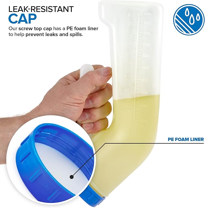 Unisex Urinal Bottle (2 Pack) - Portable Urinal for Women & Men - Female Urinal with Lid - 32 Oz Female Urination Device - Women Pee Funnel Cup for Emergency, Travel, Car & Camping - Stock Your Home