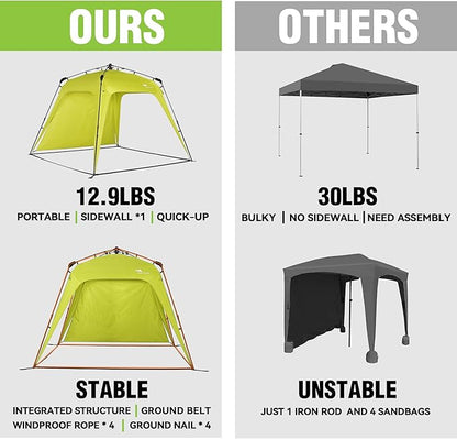 8.2'x8.2' Pop Up Canopy Tent Easy One Person Setup Instant Outdoor Beach Canopy Folding Portable Sports Shelter with 1 Sidewall - Turquoise