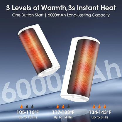 Magnetic Hand Warmers Rechargeable 2 Pack 6000mAh Electric Portable USB Hot Pocket Sized Hand Warmer 18Hrs Long Heating Heater Therapy Gifts for Men Women Camping,Hunting,Golf,Travel Essentials
