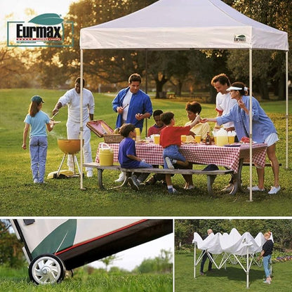 Eurmax USA 8'x12' Pop Up Canopy Tent Commercial Instant Canopies with Heavy Duty Roller Bag,Bonus 4 Sand Weights Bags (Beige)