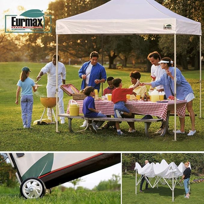 Eurmax USA 8'x12' Pop Up Canopy Tent Commercial Instant Canopies with Heavy Duty Roller Bag,Bonus 4 Sand Weights Bags (Navy Blue)