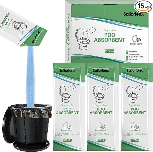 Poo Absorbent for Portable Toilet, Camping Toilet Chemicals, Eco Degradable Absorbent Gel Liquid Waste Gelling and Deodorizing Absorbent Emergency Toilet Waste Treatment