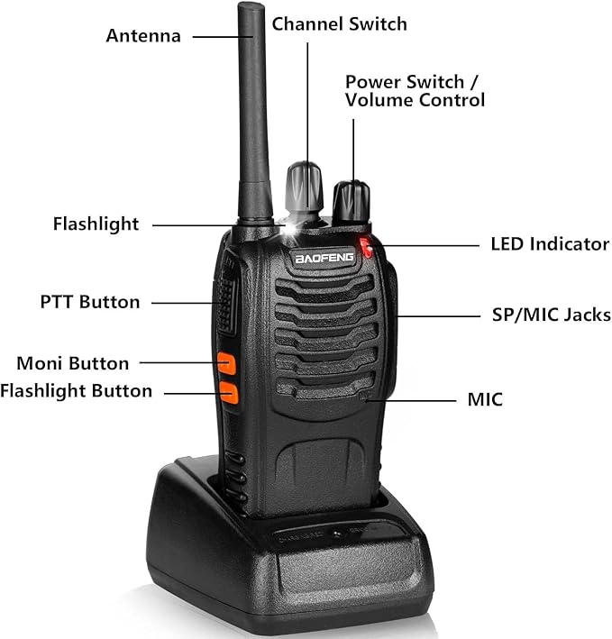 BaoFeng Walkie Talkies for Adults Long Range Rechargeable Walkie-Talkie with 12PCS Batteries & Earpieces with Mic, Portable FRS Two Way Radios for Business Camping Family Kids, Black BF-88A 6Pack