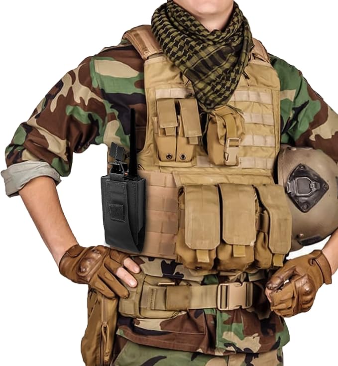 1000D Nylon Tactical Radio Holder Radio Case Radio Pouch Military Molle Radio Walkie Talkie Holder Bag Hunting Magazine Pouches Pocket for Two Ways Walkie Talkies Compatible (Black)