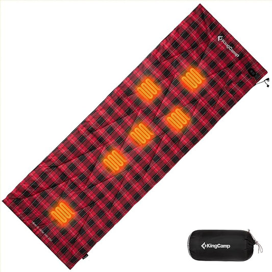 KingCamp 6 Heating Zones Sleeping Bag Liner, 3s Heat-up Portable XL Heated Sleeping Bag Pad for Cold Weather Camping, Hiking, 100% Cotton Flannel, Multi USB Power Supported, Compact Bag Included