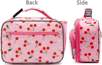 FlowFly Kids Lunch box Insulated Soft Bag Mini Cooler Back to School Thermal Meal Tote Kit for Girls, Boys,Cherry