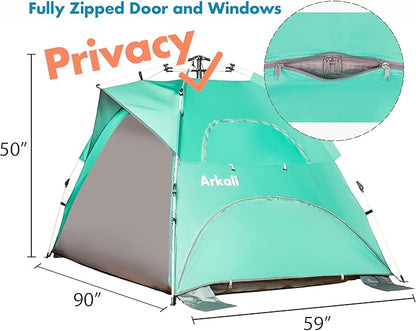 Beach Tent Pop Up Beach Sun Shade Tent with UPF 50+ UV Protection, Removable Floor Zippered Privacy & Ventilation Sun Shelter Family 3 to 4 Person