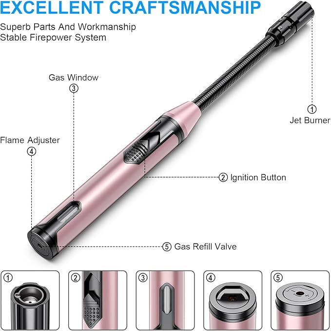 Torch Lighter Refillable Butane Lighter Long Flexible Neck Multipurpose Lighter for Candles Grill BBQ Fireplaces Kitchen Camping (No Prefilled)