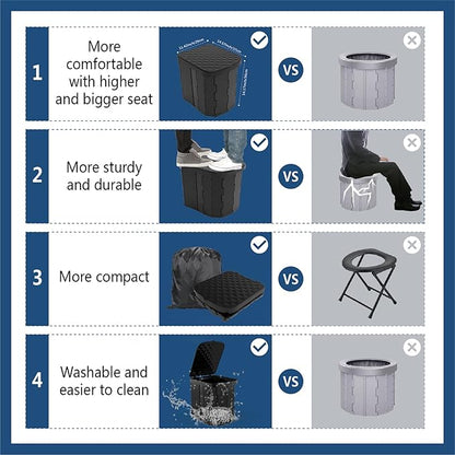 Portable Camping Toilet for Adults - Hapoon XL Portable Folding Toilet with Lid,Travel Portable Potty for Adults,Porta Potty Car Toilet,12 Toilet bags, 12 pack Liquid Waste Gel,Black