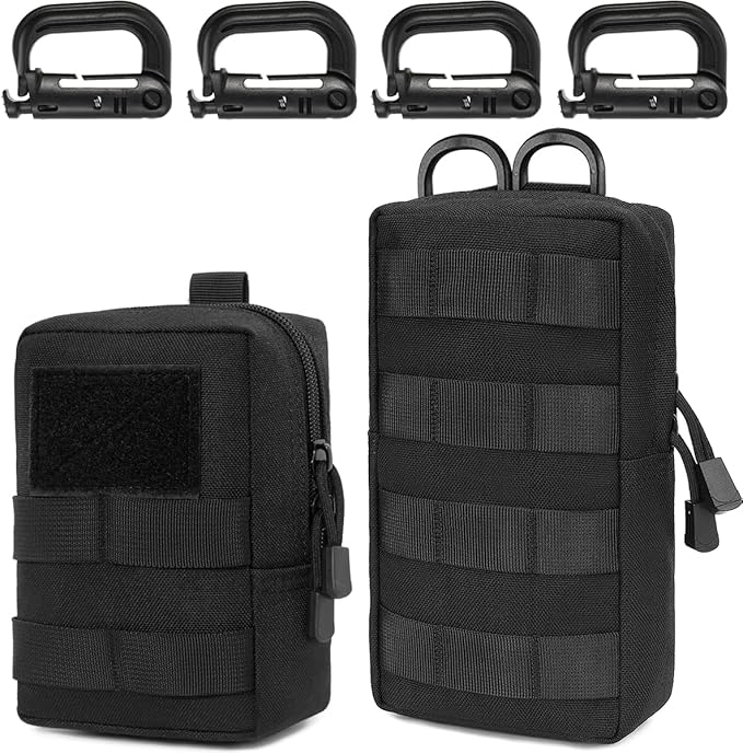 MUCHER 2 Pack Molle Pouches Tactical Pouches EDC Pouch Organizer Molle Bag Utility Pouch with 4 Carabiners for Outdoor Hiking Hunting Camping Training