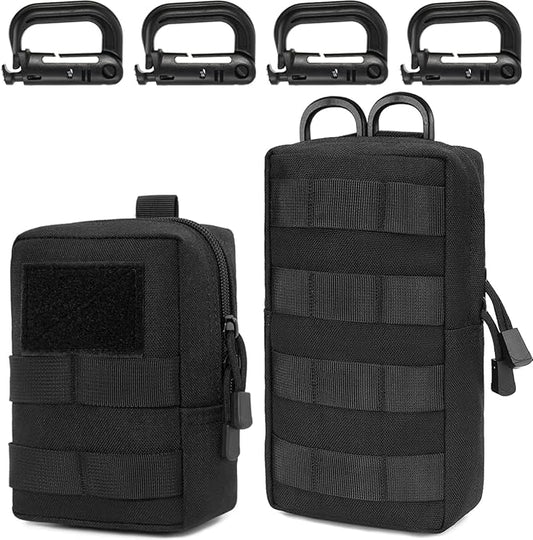 MUCHER 2 Pack Molle Pouches Tactical Pouches EDC Pouch Organizer Molle Bag Utility Pouch with 4 Carabiners for Outdoor Hiking Hunting Camping Training