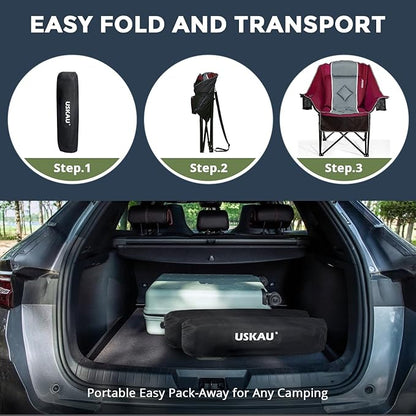Oversized Camping Chair for Large Adults Heavy Duty 400 lbs Capacity, Comfortable Padded Folding Lawn Chair with Back & Headrest Support and Cup Holder, Portable Outdoor Chair with Carry Bag