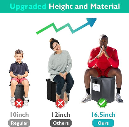 Portable Toilet for Adults, XL Portable Toilet for Camping, 16.5'' Camping Toilet with Lid, Camp Toilet with Handbag, Travel Potty for Camping, Hiking, RoadTrip, Car, Tent (Black Upgraded)