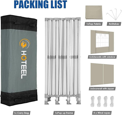 HOTEEL 10x30 Pop up Canopy Tent for Parties, Heavy Duty Easy Setup Tent with 8 Sidewalls, Outdoor Commercial Instant Gazebo for Wedding Event, with Portable Bag & Sand Bags, Khaki(Hexagonal Frame)