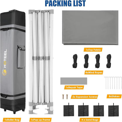 HOTEEL 10x15 Pop up Canopy Tent for Parties, Heavy Duty Easy Setup Tent Without Sidewalls, Outdoor Commercial Instant Gazebo for Wedding Event, with Roller Bag & Sand Bags, Grey(Hexagonal Frame)