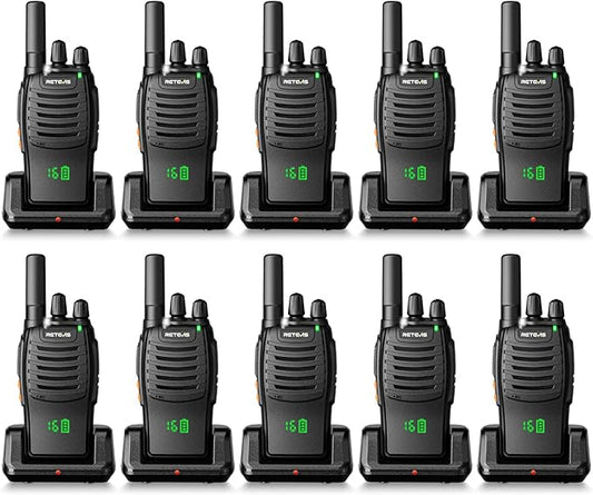 Retevis H-777H Walkie Talkies,Rechargeable Two Way Radio, Hidden Display,Channel Display,USB-C,Short Antenna,Handheld 2 Way Radio with Emergency Alarm for Business Education (10 Pack)